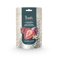 Fruelle Vanilla Pink verpakking met gevriesdroogde aardbeien omhuld met roze witte chocolade